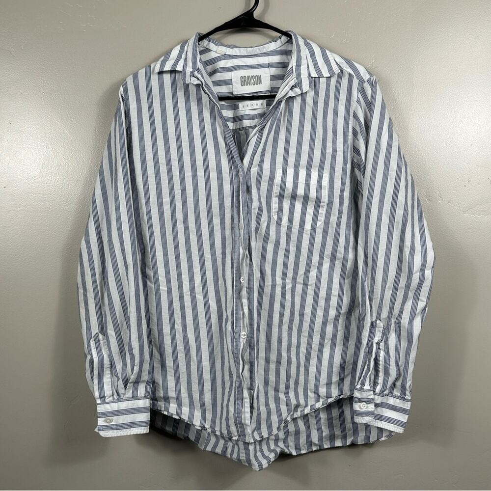 Grayson The Hero Button Up Shirt White and Blue Stripe Size 3 (Medium)